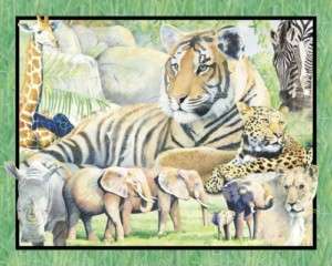 ELEPHANT TIGER ZEBRA WALL PANEL COTTON FABRIC BTY  