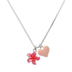  Hot Pink and Orange Plumeria Flower and Pink Heart Charm 