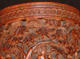 ANTIQUE CHINESE QING CARVED BAMBOO BRUSH POT SCHOLARS IN LANDSCAPE 