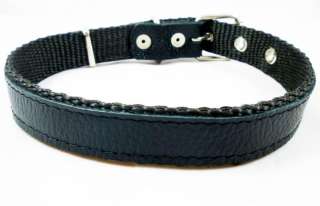 Black Leather Nylon Padded Dog Collar 16 20 1 Medium  