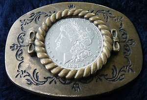   Western Cowboy Cowgirl Style1881 Morgan Silver Dollar Coin Belt Buckle
