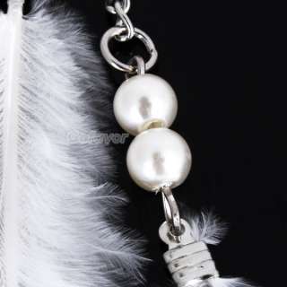   Fashion Bohemian Elegant Charm White Bead Feather Long Dangle Earrings