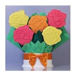 Mixed Roses Cookie Bouquet   5 Pieces Grocery & Gourmet Food