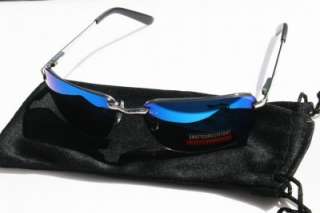 Performance Eyewear BLUE Mirror Rimless Rectangle Aviator SUNGLASSES 
