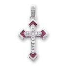   14k White Gold Diamond and Ruby Cross Pendant   Measures 18.6x35.4mm