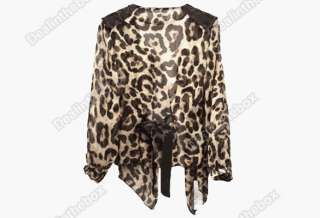 Women Sexy Chiffon Leopard Coat Sleeve Cardigan Fashion Top Blouse
