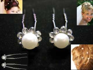 Bridal Flower Pearl Rhinestone Hair pins picks stick  