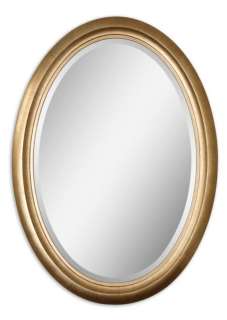 Distressed Antique Gold Finish Frame Oval Wall Mirror  
