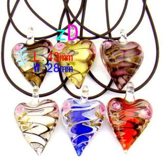   MultiColor Floral Heart Love Murano Lampwork Glass Pendant Necklace