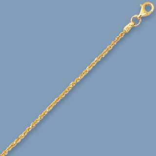 Solid Diamond Cut Rope Chain Bracelet 14K Yellow Gold  
