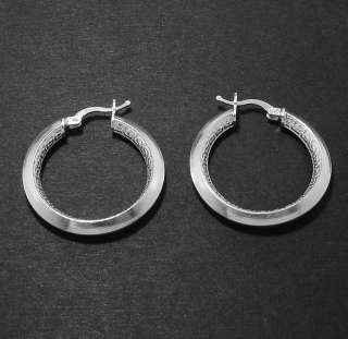 3D Greek Key Hoop Earrings Real 925 Sterling Silver  