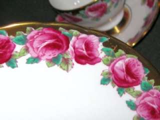 RARE Tuscan Trio HVY GOLD GILT PAINTED PINK ROSES Tea Cup and Saucer 