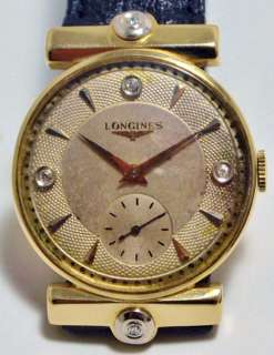Mans Vintage LONGINES Wristwatch, 14k GOLD & DIAMONDS  