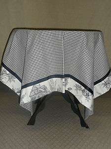   French Toile and Check Tablecloth NEW 54 Square Black and Cream