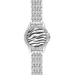 Ladies Watch with Round Silvertone Case, Zebra Print Dial and ST Band 