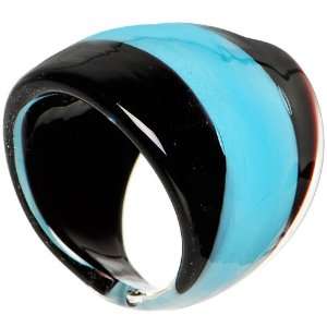  Handmade Striped Teal Bold Glass Ring Jewelry