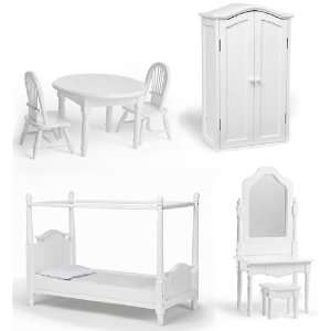   Doll Canopy Bed, Vanity, Table & Chair & Armoire Set Toys & Games