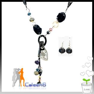 New Ladies Crystal Necklace Fashion Sweater Chain Black  