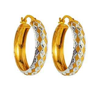 Gold Over Sterling Silver Diamond Cut X Pattern Hoop Earrings  Jewelry 
