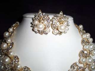 Wedding Bridal Crystal Leaf Pearl Necklace, Earring Set **NEW**  