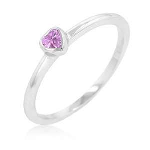 Heart Shaped Ring with Pink Stone and Shiny Rhodium Plating (Sizes 5 