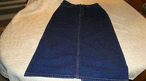 Liz Claiborne long blue denim skirt, NWOT size 12 P, back slit, front 