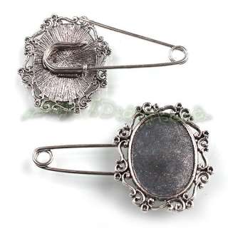 8x Antique Silver Charms Oval Photo Frame Pins Brooch Jewellery 