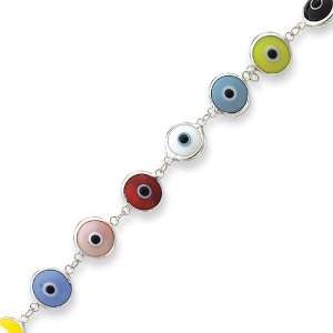   Silver 3 Dimensional Opaque Multi colored Eye Bracelet   7.5 Inch