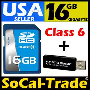 New Intel 16GB SD HC Class 6 Memory Card + Micro Reader  