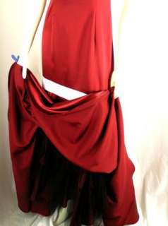 Hand Made Red Satin Gown Drop Waist Long Formal Dress 4  