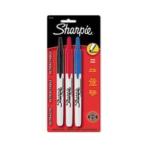  Retractable Permanent Markers, Fine Point, Assorted, 3/Set 