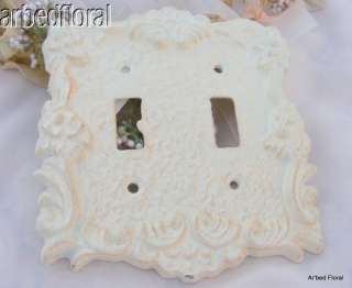 Cast Iron Double Switch Outlet Plate Cover Anitque White  