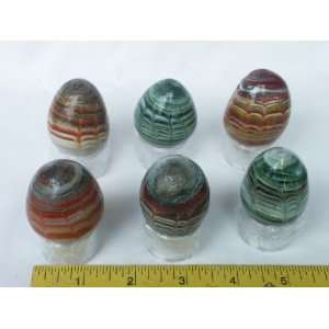  6 Colored Glass Eggs with Stands, 3.13.4 