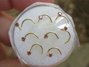 14k YELLOW GOLD REAL PINK DIAMOND NOSE SCREW RING 1.5mm  