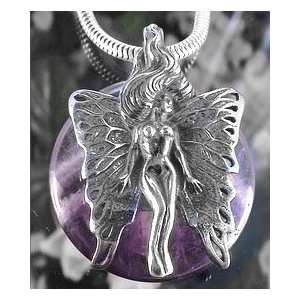 Faery with Butterfly Wings on Purple Genuine Amethyst Sterling Silver 