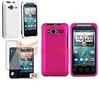 White+Pink Snap on Rubber Hard Skin Case+2x LCD Cover Film For HTC EVO 