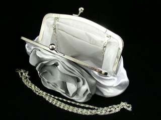Charming Silver/White Rose Satin Wedding Purse Clutch FEC 098156