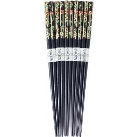  Black Finish Bamboo Stalks Chopsticks, Set of 5 Kitchen 