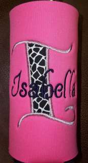 PERSONALIZED WATER BOTTLE KOOZIE MONOGRAMMED HOT PINK WITH GIRAFFE 