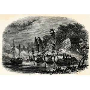  1879 Wood Engraving Pirate Fleet Philippine Islands Boat 