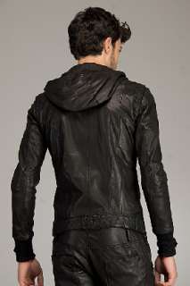 Diesel Black Gold Laxogger Black Hooded Leather Jacket for men 