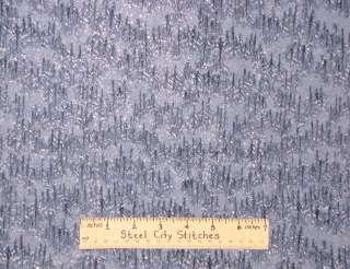 Christmas Blue Pine Tree Forest Silver Glitter Holiday Pines Cotton 