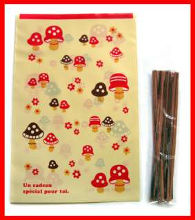 Cute Yellow Red Mushroom plastic gift bag iron tie 24pc  