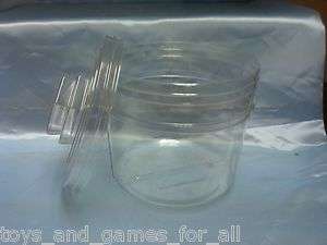 ROUND PLASTIC DISPLAY JARS WITH LIDS   1 CASE OF 24   NEW  