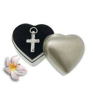  Etched Silver Brass Cross Keepsake Cremation Pendant With 