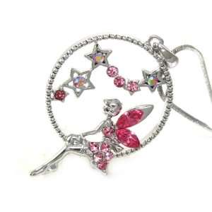  Adorable Pink Ice Crystal Fairy in the Moon and Star Charm 