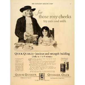  1924 Ad Quick Quaker Oats Man Milk Steaming Bowl Girl 