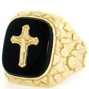 Price Drop Mens Onyx 10k Yellow Gold Crucifix Ring Rings from  
