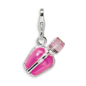   Silver 3 D Enameled Perfume Bottle with Lobster Clasp Charm Jewelry