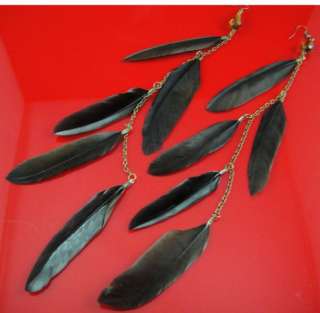   piece Beads Stylish Long Natural Feather Earrings 11b 70 C1111  